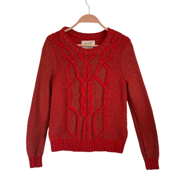 Abercrombie & Fitch Womens Red Cable Knit Fisherman Chunky Sweater Crew Neck M - Picture 3 of 6